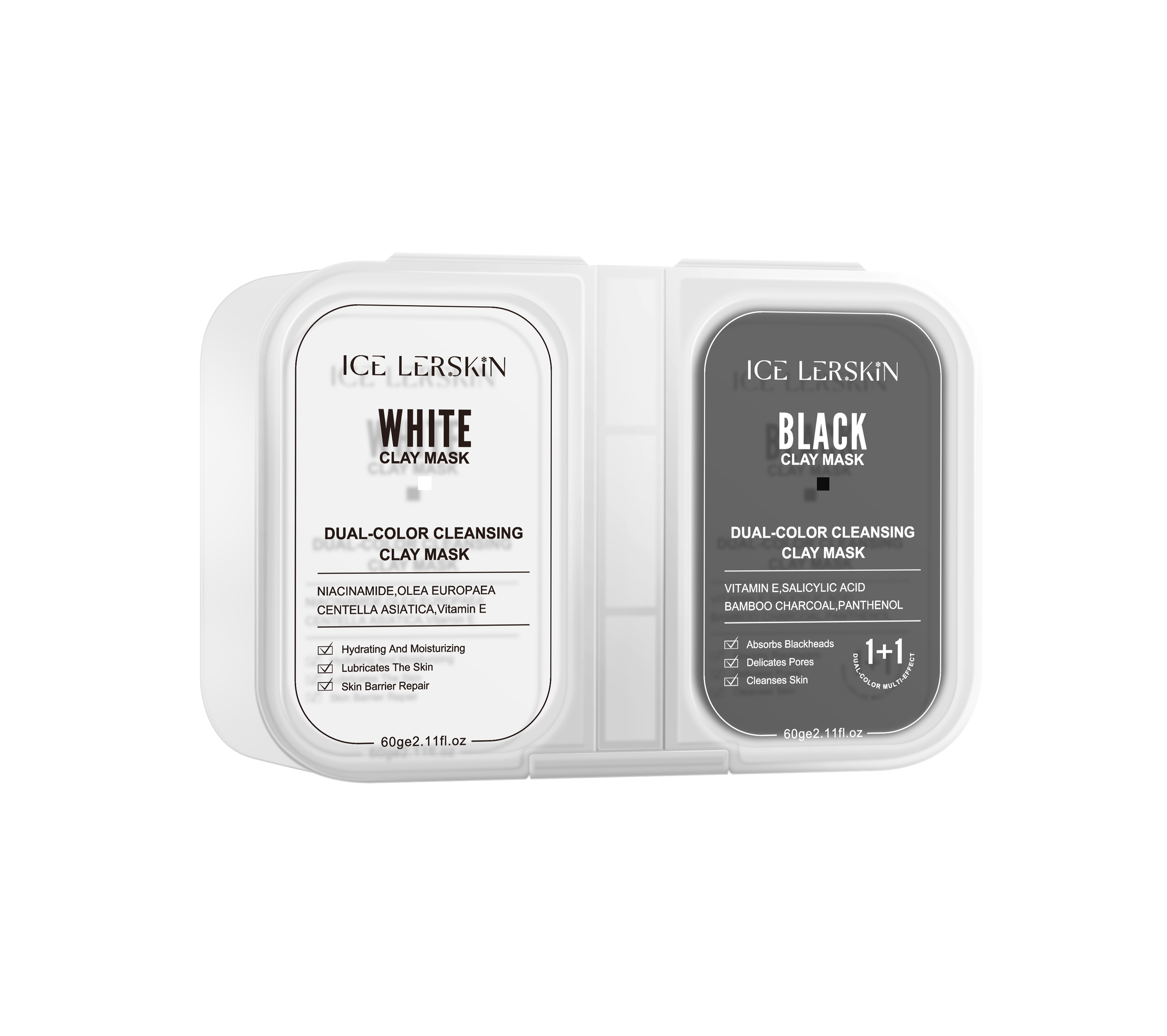 ICE LERSKIN Dual-Color Cleansing Clay Mask (Black Clay Mask + White Clay Mask) – 60g / 2.11 fl.oz
