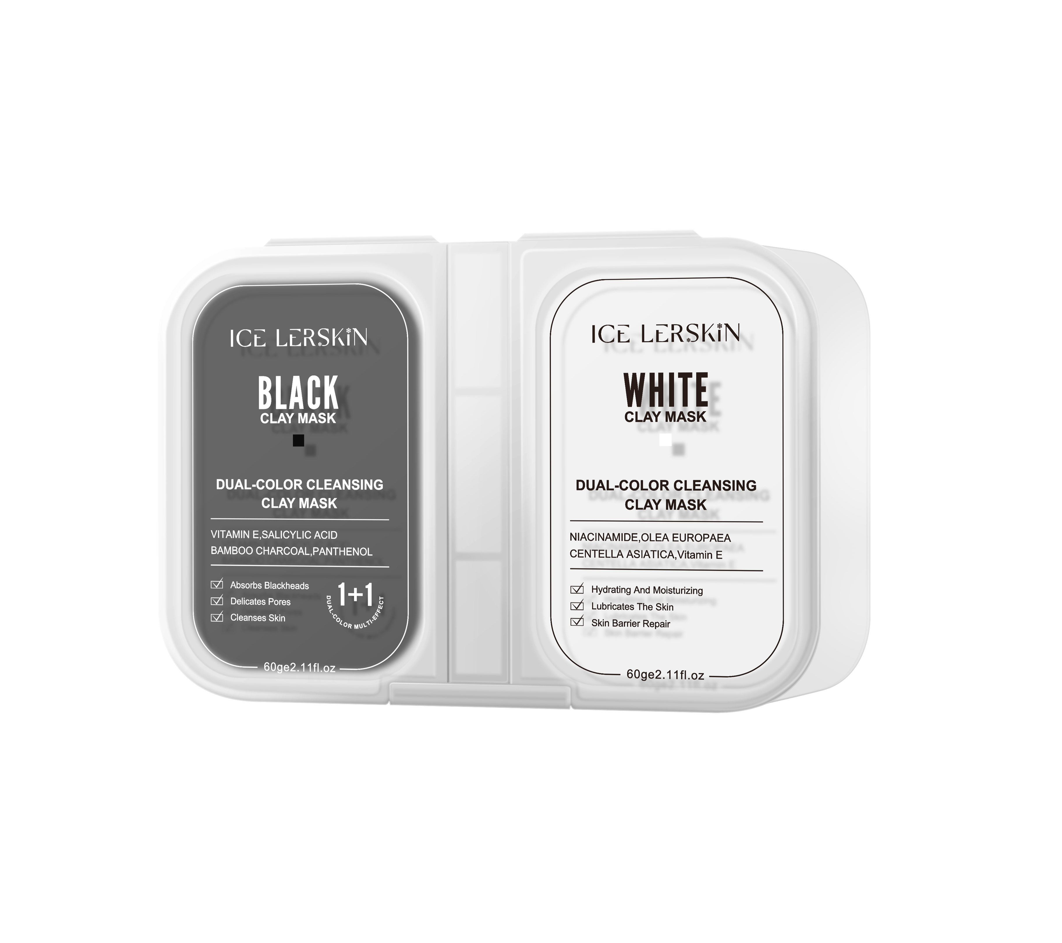 ICE LERSKIN Dual-Color Cleansing Clay Mask (Black Clay Mask + White Clay Mask) – 60g / 2.11 fl.oz
