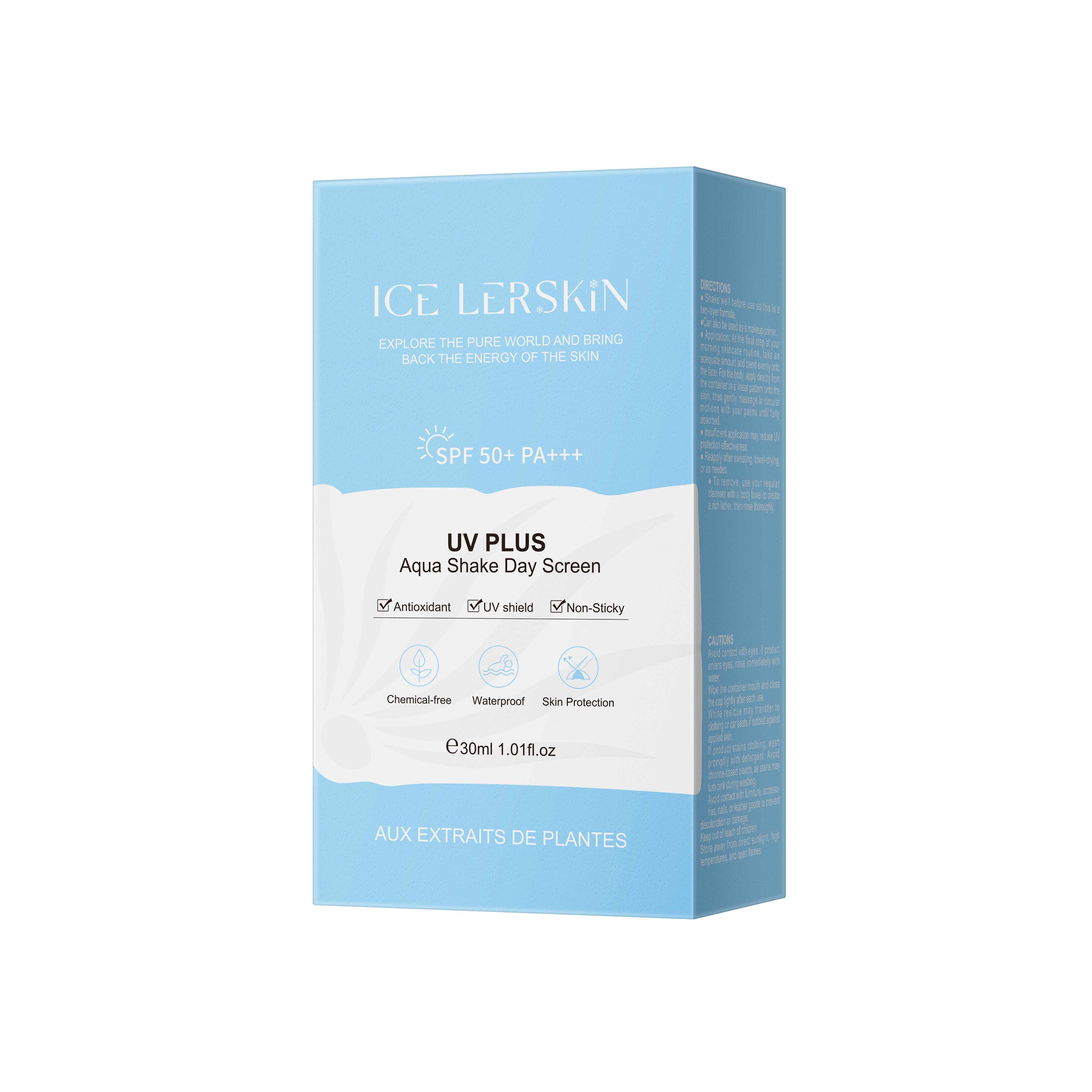 ICE LERSKIN UV PLUS Aqua Shake Day Screen SPF50+ PA+++ | Waterproof Non-Sticky Sunscreen 30ml