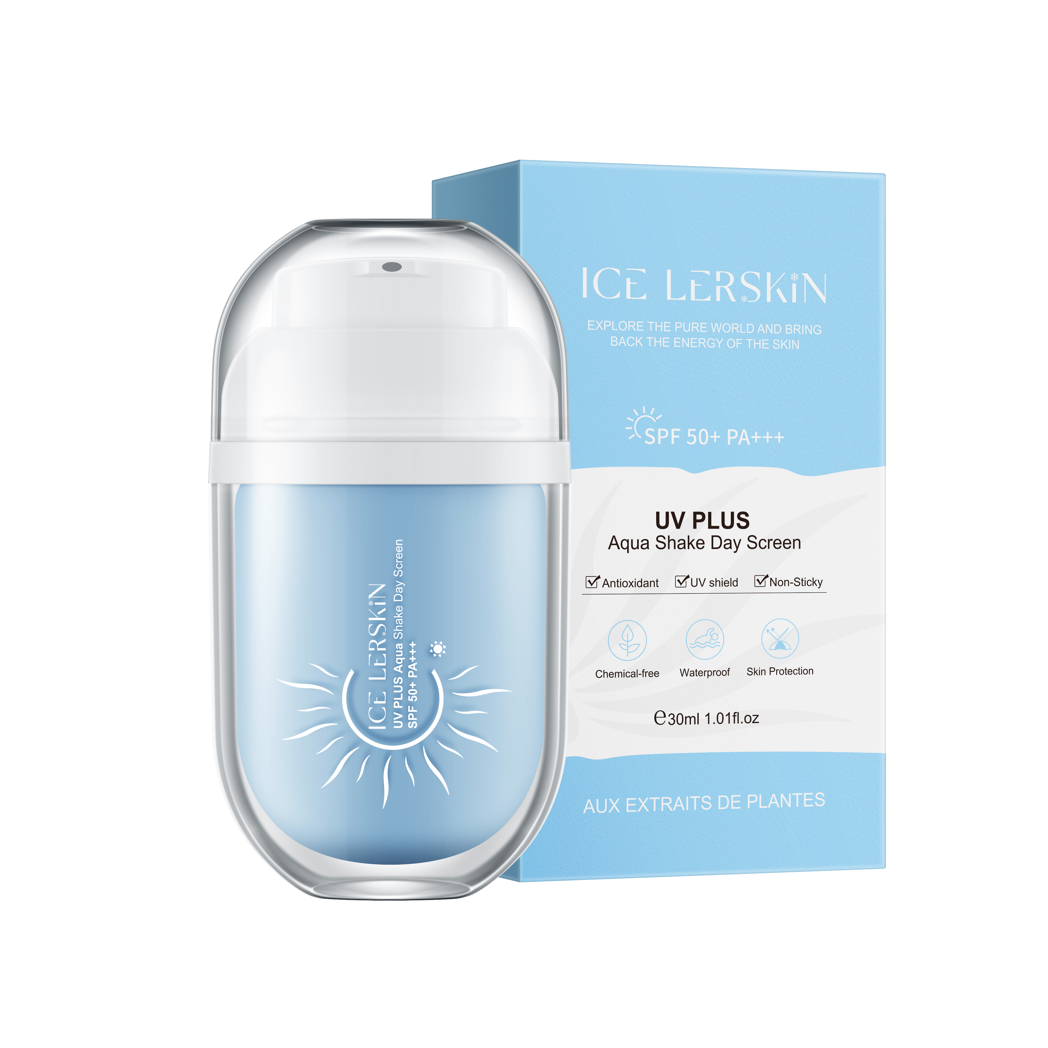 ICE LERSKIN UV PLUS Aqua Shake Day Screen SPF50+ PA+++ | Waterproof Non-Sticky Sunscreen 30ml