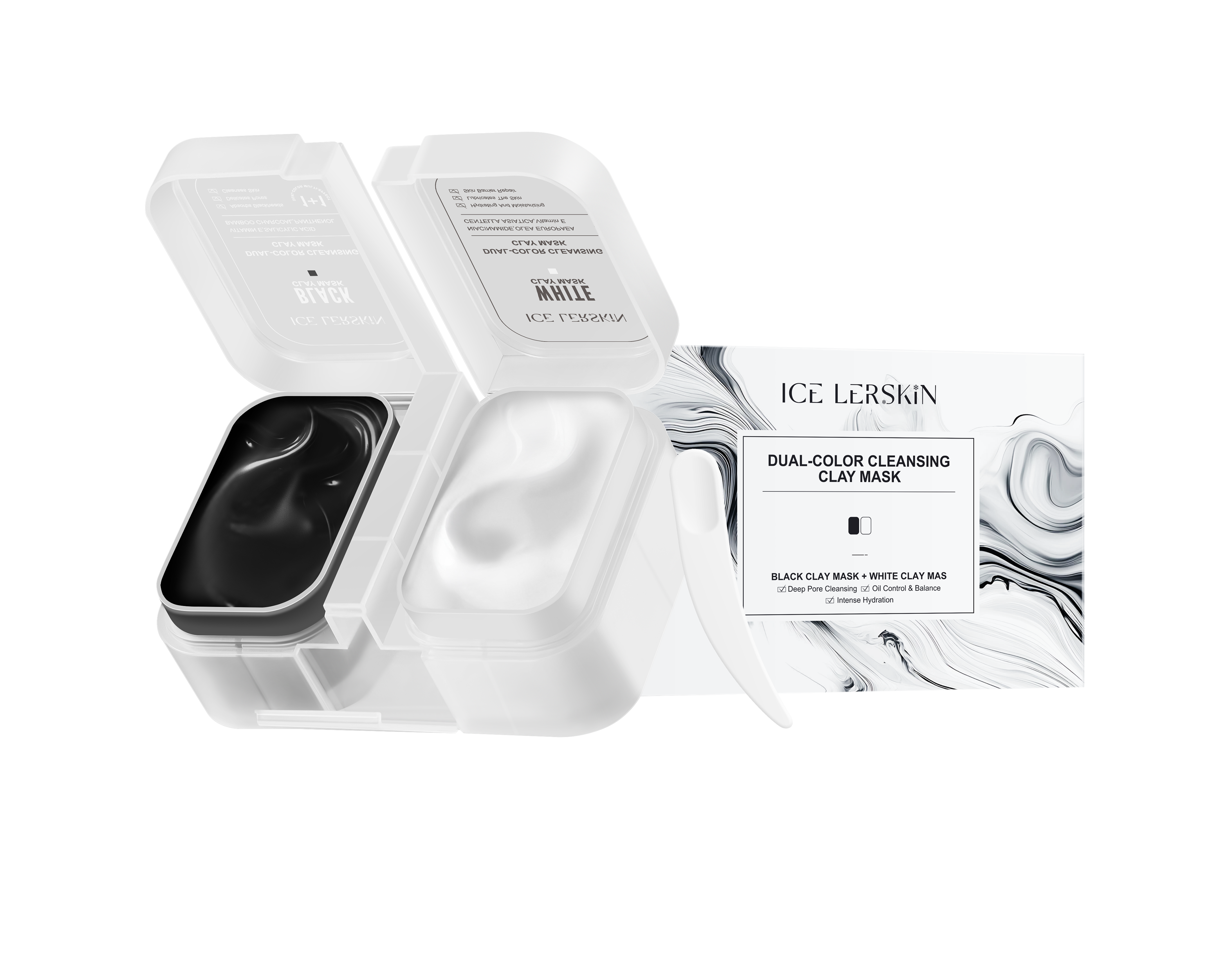 ICE LERSKIN Dual-Color Cleansing Clay Mask (Black Clay Mask + White Clay Mask) – 60g / 2.11 fl.oz
